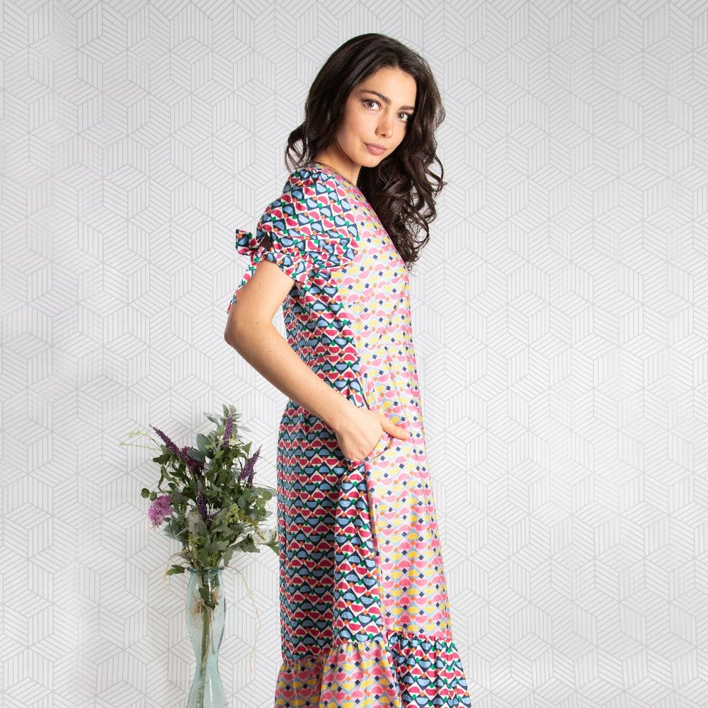Geometric Printed Asymmetrical Dress (Dot & Stripe)